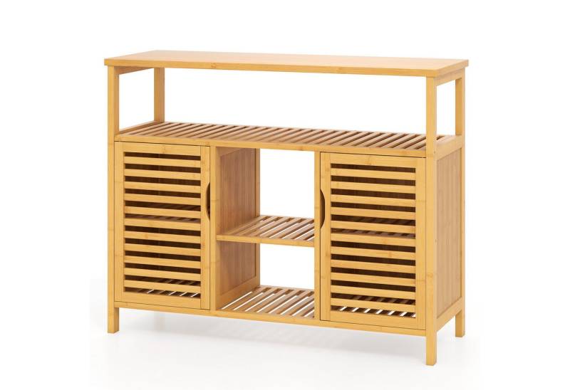 COSTWAY Badkommode, Badezimmerschrank Bambus mit Lamellentüren, 100x35x80cm von COSTWAY