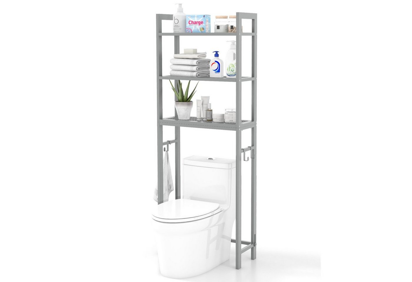 COSTWAY Badregal, stehend, Toilettenregal 170cm mit 3 ablagen & Haken, Metall von COSTWAY