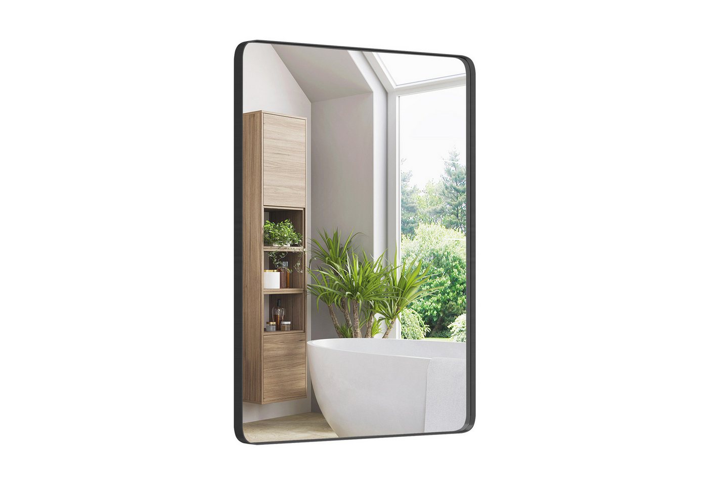 COSTWAY Badspiegel, rechteckig 76 x 56cm, mit Metallrahmen & runden Ecken von COSTWAY