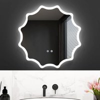 COSTWAY Badspiegel mit Anti-Beschlage Spiegelheizung, Welle-Design LED-Spiegel dimmbar, Badezimmerspiegel 3000K-6500K Wandspiegel 60 x 60 cm von COSTWAY