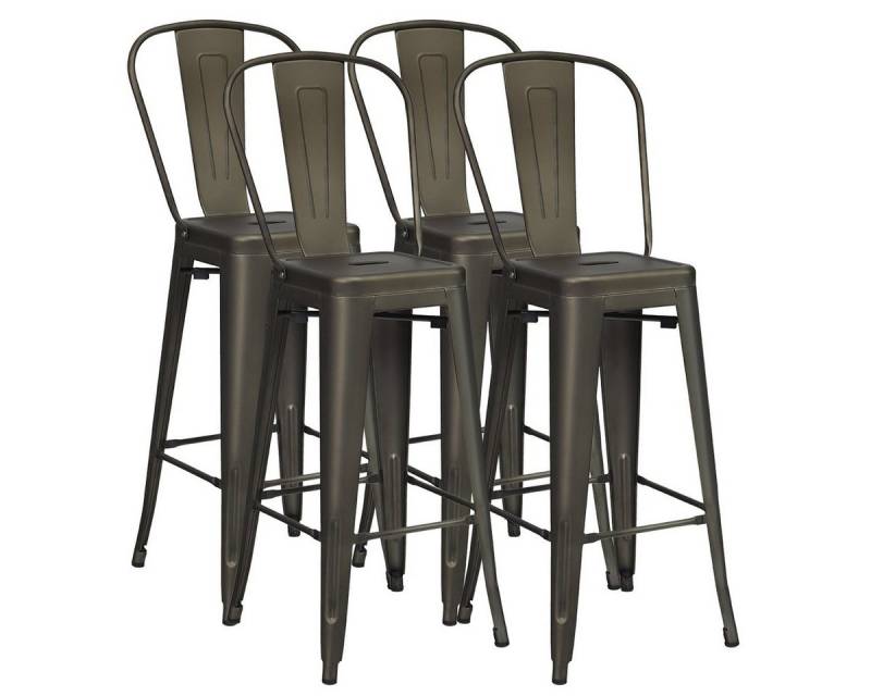 COSTWAY Barhocker, 4er Set, mit abnehmbarer Rückenlehne & Fußstütze, Metall von COSTWAY
