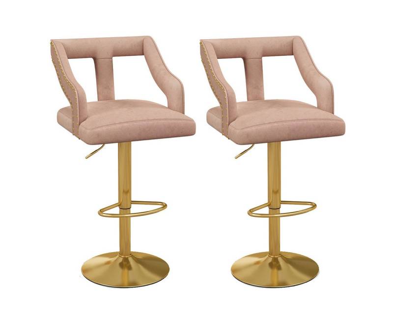 COSTWAY Barhocker (2er Set), drehbare Barstühle 63-85 höhenverstellbar, Samt mit Fußstütze von COSTWAY