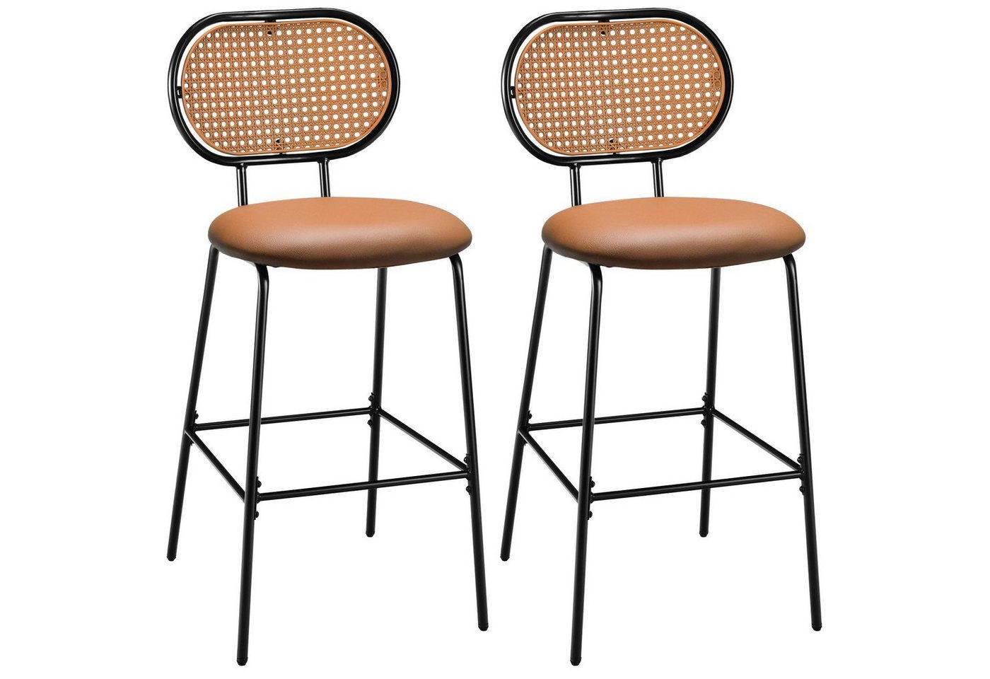 COSTWAY Barhocker (2er Set), mit Lehne aus Rattan, Sitzhöhe 75cm, 120kg von COSTWAY