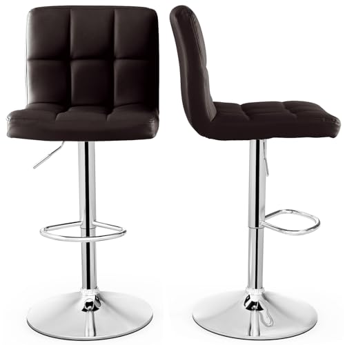 COSTWAY Barhocker 2er Set, Barstühle 65-85 cm Höhenverstellbar aus Kunstleder, Sitzhocker mit Rückenlehne & Fußstütze, Küchenhocker für Esszimmer, Bar, Zuhause, 150kg Belastbar (Braun) von COSTWAY