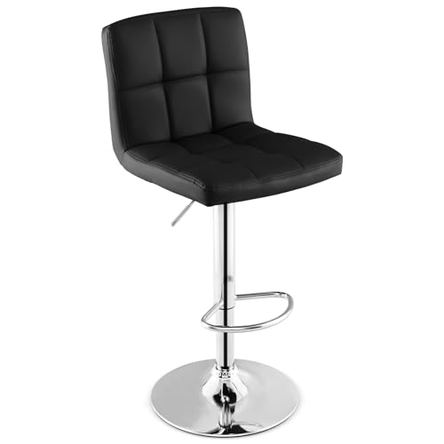 COSTWAY Barhocker 360° drehbar, Barstuhl 65-85 cm Höhenverstellbar aus Kunstleder, Sitzhocker mit Rückenlehne & Fußstütze, Küchenhocker für Esszimmer, Bar, Zuhause, 150kg Belastbar (Schwarz) von COSTWAY