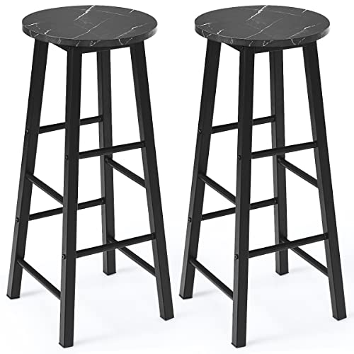 COSTWAY Barhocker 2er Set, Barstühle mit Marmor Optik und Fußstütze, Tresenhocker, Küchenhocker, Bistrohocker für Küche, Esszimmer, Wohnzimmer, Sitzhöhe 71 cm (Schwarz) von COSTWAY