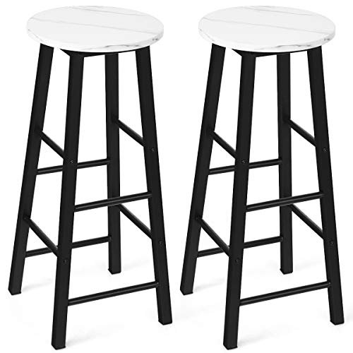COSTWAY Barhocker 2er Set, Barstühle mit Marmor Optik und Fußstütze, Tresenhocker, Küchenhocker, Bistrohocker für Küche, Esszimmer, Wohnzimmer, Sitzhöhe 71 cm (Weiß) von COSTWAY
