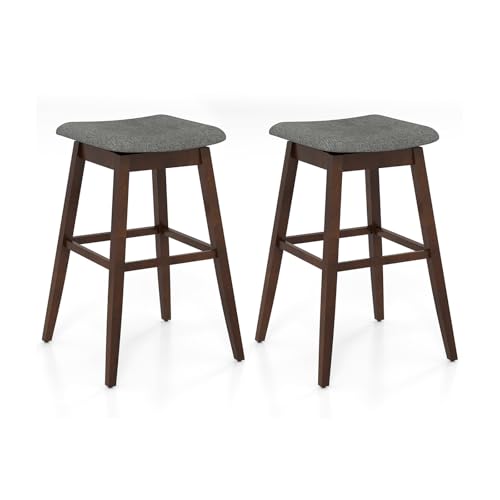 COSTWAY Barhocker 2er Set, Thekenhocker 360° drehbar, Sitzhöhe 76cm, Sitzhocker Holz mit Fußstütze, Bistrohocker gepolstert, Küchenhocker modern von COSTWAY