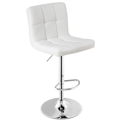 COSTWAY Barhocker 360° drehbar, Barstuhl 65-85 cm Höhenverstellbar aus Kunstleder, Sitzhocker mit Rückenlehne & Fußstütze, Küchenhocker für Esszimmer, Bar, Zuhause, 150kg Belastbar (Weiß) von COSTWAY