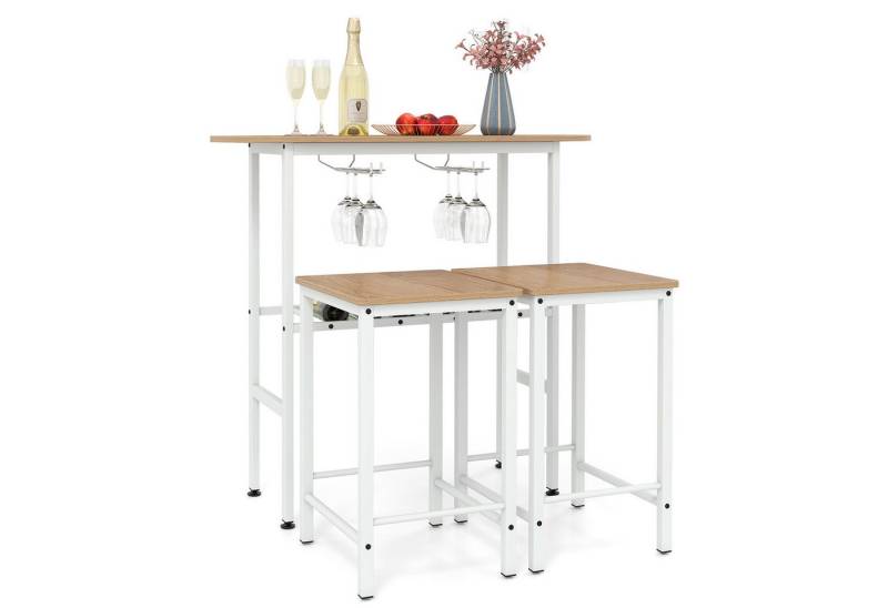 COSTWAY Bartisch (3-St), Bartisch Holz mit Hocker 2er Set, Küche von COSTWAY