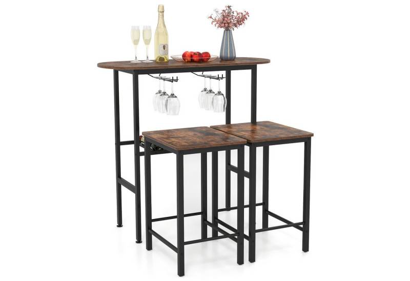 COSTWAY Bartisch (3-St), Bartisch Holz mit Hocker 2er Set, Küche von COSTWAY