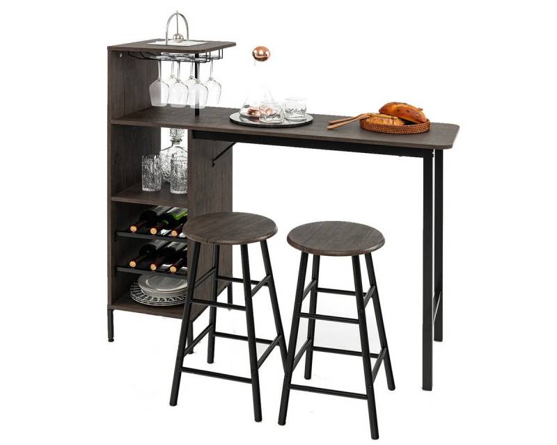 COSTWAY Bartisch (3 TLG. mit Hockern), mit Weinregal & Halterungen von COSTWAY