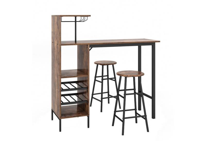 COSTWAY Bartisch (3 TLG. mit Hockern), mit Weinregal & Halterungen von COSTWAY