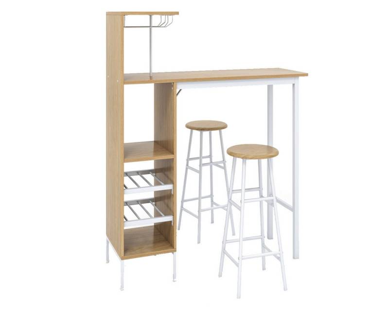 COSTWAY Bartisch (3 TLG. mit Hockern), mit Weinregal & Halterungen von COSTWAY