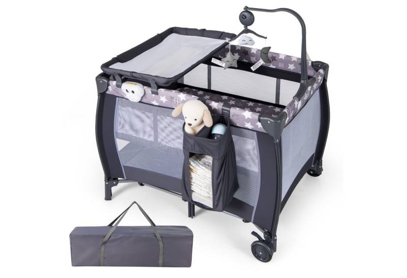 COSTWAY Beistellbett, 3 in 1 Wicketisch Laufstall, mit Matratze von COSTWAY