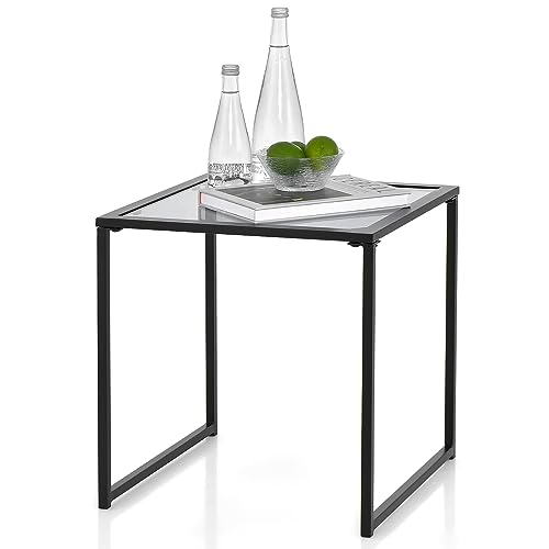 COSTWAY Beistelltisch, Kleiner Gartentisch, Balkontisch mit Tischplatte aus gehärtetem Glas, Kaffeetisch für Wohnzimmer, Garten, Balkon, Terrasse, 43 x 43 x 45 cm von COSTWAY