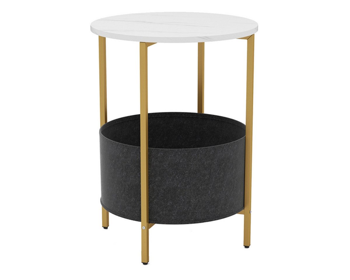 COSTWAY Beistelltisch, rund, mit Stoffkorb, Marmor, 2 Ebenen Couchtisch von COSTWAY
