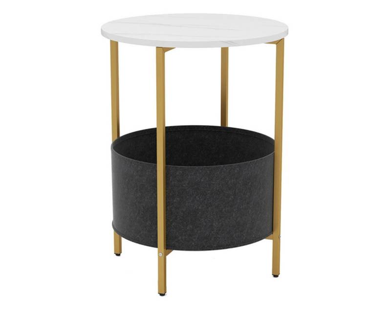 COSTWAY Beistelltisch, rund, mit Stoffkorb, Marmor, 2 Ebenen Couchtisch von COSTWAY