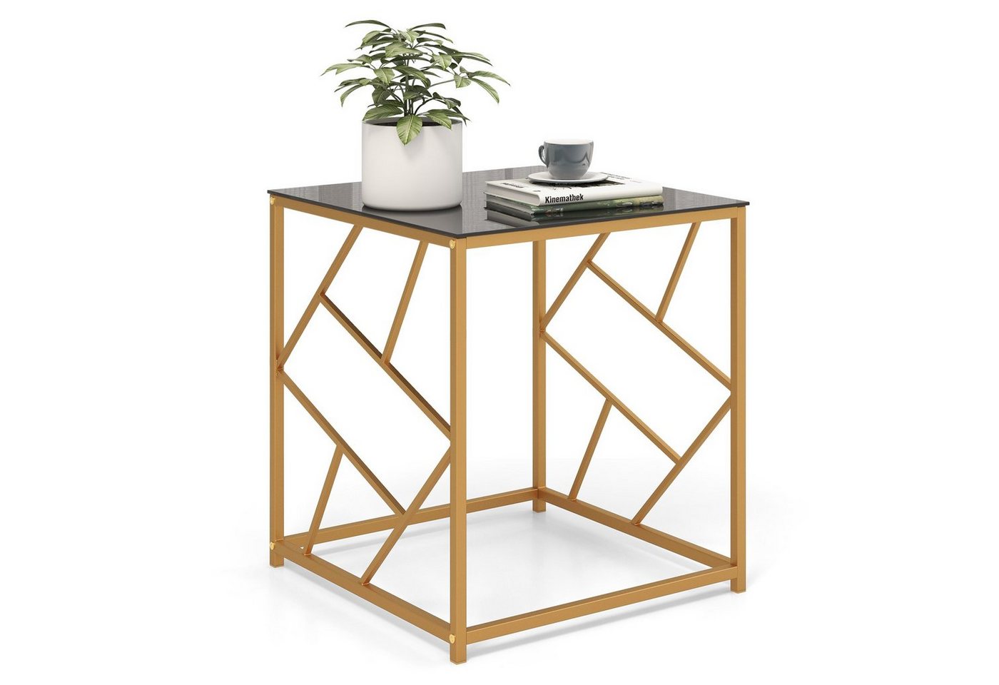 COSTWAY Beistelltisch (1-St), mit gehärteter Glasplatte, Metall, gold 50x50x55cm von COSTWAY