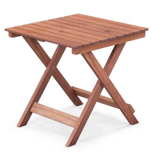 COSTWAY Beistelltisch Akazienholz, Gartentisch klein Balkontisch, Holztisch mit Lamellen-Tischplatte, Kaffeetisch für Garten, Balkon, Wohnzimmer(X-Form, 46 x 46 x 45 cm) von COSTWAY