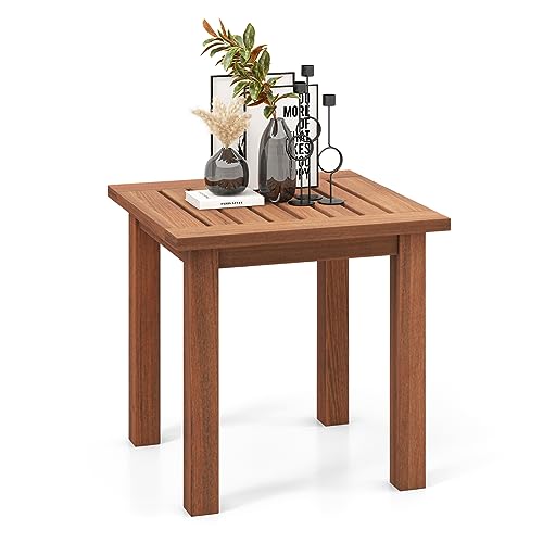 COSTWAY Beistelltisch aus Hartholz, wetterfester Gartentisch mit gelatteter Tischplatte, Kleiner Balkontisch, Kaffeetisch für Garten, Balkon, Wohnzimmer, Natur, 44,5 x 44,5 x 43 cm von COSTWAY