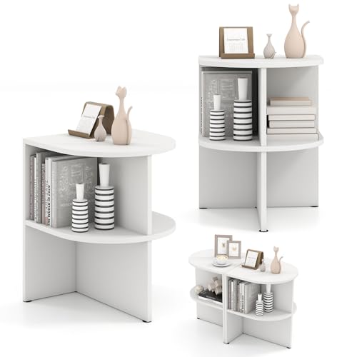COSTWAY Beistelltisch halbrund 2er Set, Nachttisch mit offenen Regalen, Sofatisch für kleine Räume, Kaffeetisch für Wohnzimmer, Schlafzimmer, Weiß, 38 x 38 x 48,5 cm COSTWAY Beistelltisch halbrund 2er Set, Nachttisch mit offenen Regalen, Sofatisch für kleine Räume, Kaffeetisch für Wohnzimmer, Schlafzimmer, Weiß, 38 x 38 x 48,5 cm von COSTWAY