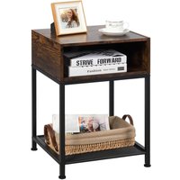 COSTWAY Beistelltisch im Industriedesign, Nachttisch mit Metallgestell, Sofatisch mit Gitterablage, fuer Wohnzimmer Schlafzimmer braun mit Stauraum von COSTWAY