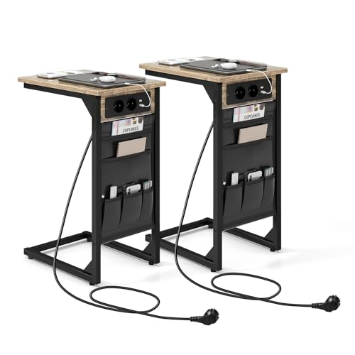 COSTWAY Beistelltisch mit Ladestation & USB Anschlüssen, 2er Set Sofatisch C-Form, Nachttisch mit Seitentasche, 40 x 30 x 60 cm, Vintage COSTWAY Beistelltisch mit Ladestation & USB Anschlüssen, 2er Set Sofatisch C-Form, Nachttisch mit Seitentasche, 40 x 30 x 60 cm, Vintage von COSTWAY
