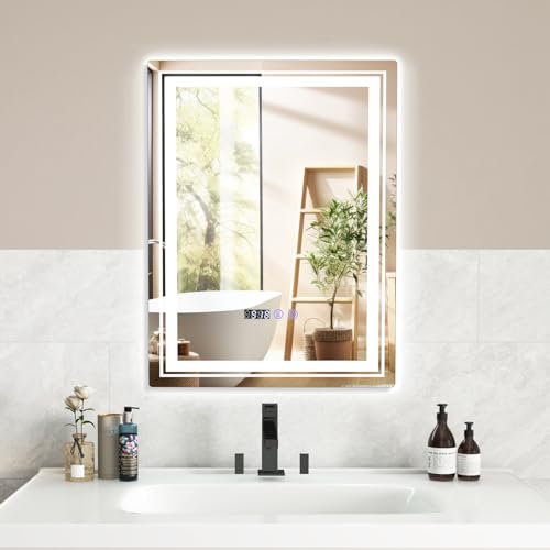 COSTWAY Beschlagfreier LED-Badezimmerspiegel 70x50cm, rechteckiger Kosmetikspiegel mit 3 Lichtfarben Memory-Funktion, beleuchteter Wandspiegel für Badezimmer, Wohnzimmer, Schlafzimmer von COSTWAY