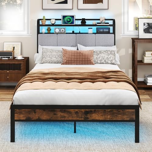 COSTWAY Bett mit LED Beleuchtung und Ladestation, 140x200cm, Doppelbett mit gepolstertem Kopfteil, 2-stufigem Stauraum und Lattenrost, Bettrahmen, Bettgestell, Plattformbett bis 500 kg belastbar COSTWAY Bett mit LED Beleuchtung und Ladestation, 140x200cm, Doppelbett mit gepolstertem Kopfteil, 2-stufigem Stauraum und Lattenrost, Bettrahmen, Bettgestell, Plattformbett bis 500 kg belastbar von COSTWAY