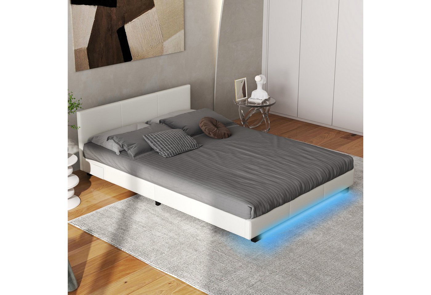COSTWAY Bettgestell, Polsterbett mit LED Beleuchtung, 140x200cm von COSTWAY