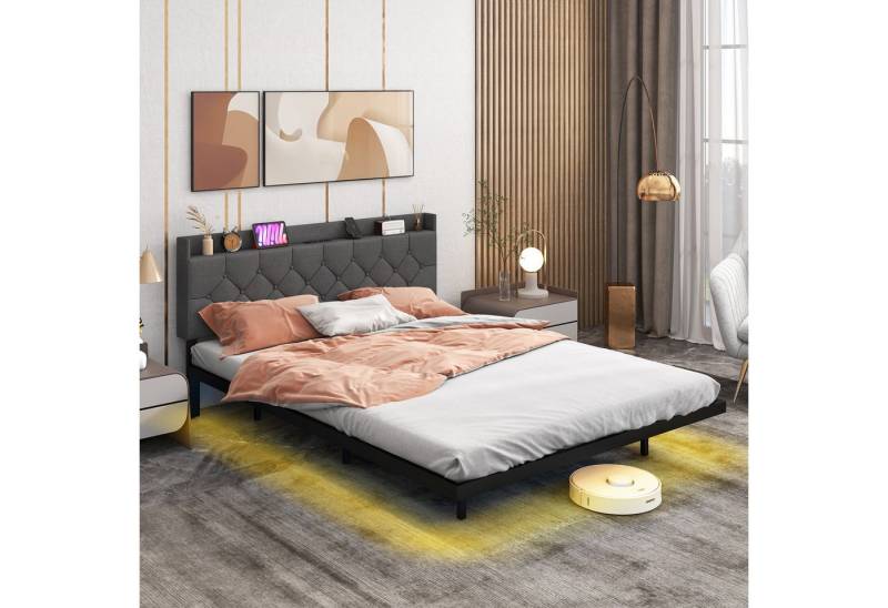 COSTWAY Bettgestell, mit LED Beleuchtung & Ladestation, 160 x 200cm von COSTWAY