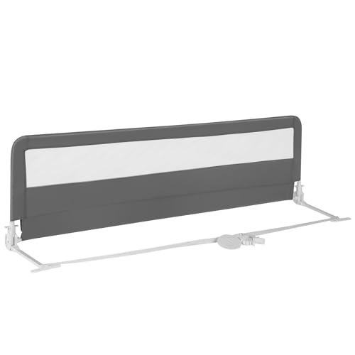 COSTWAY Bettgitter klappbar, 180 x 55 cm Bettschutzgitter mit Sicherheitsgurten & abnehmbarem Bezug, Kinderbettgitter, Rausfallschutz 180° Faltbar Boxspringbett für Baby & Kleinkinder (Grau) von COSTWAY