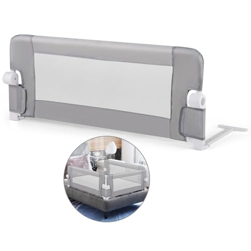 COSTWAY Bettgitter klappbar, Bettschutzgitter mit Verstellbarer Gurte, EIN-klick-Faltung, Rausfallschutz Bett 180° faltbar für Elternbetten, Kinderbetten (Grau, 105x42cm) von COSTWAY