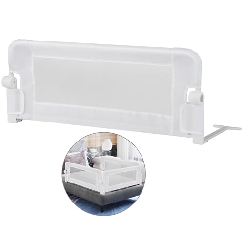 COSTWAY Bettgitter klappbar, Bettschutzgitter mit Verstellbarer Gurte, EIN-klick-Faltung, Rausfallschutz Bett 180° faltbar für Elternbetten, Kinderbetten (Weiß, 105x42cm) von COSTWAY