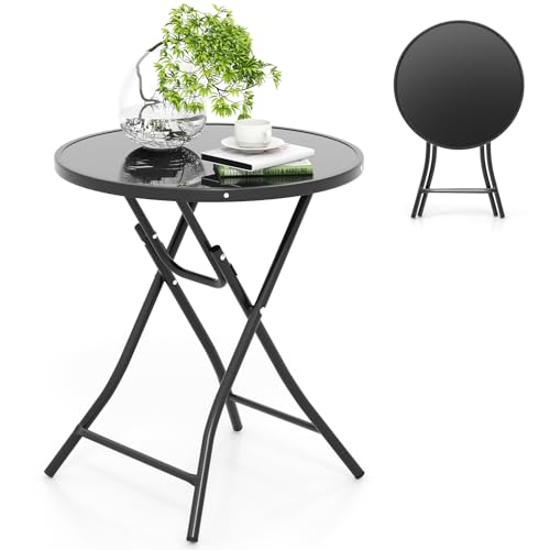 COSTWAY Gartentisch klappbar, 59x59x67cm, Bistrotisch mit Tischplatte aus gehärtetem Glas, Terrassentisch, Balkontisch für Terrasse, Hinterhof, Pool von COSTWAY