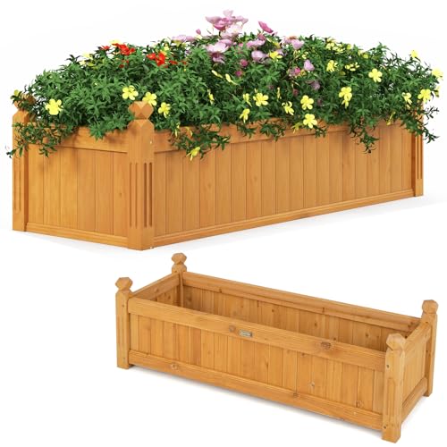 COSTWAY Blumenkasten aus Tannenholz, Rechteckiger Hochbeet mit Drainagesystem, Pflanzkasten für Gemüse & Blumen & Kräuter, Pflanzbeet für Garten, Terrasse & Balkon, 110 x 40 x 35 cm von COSTWAY