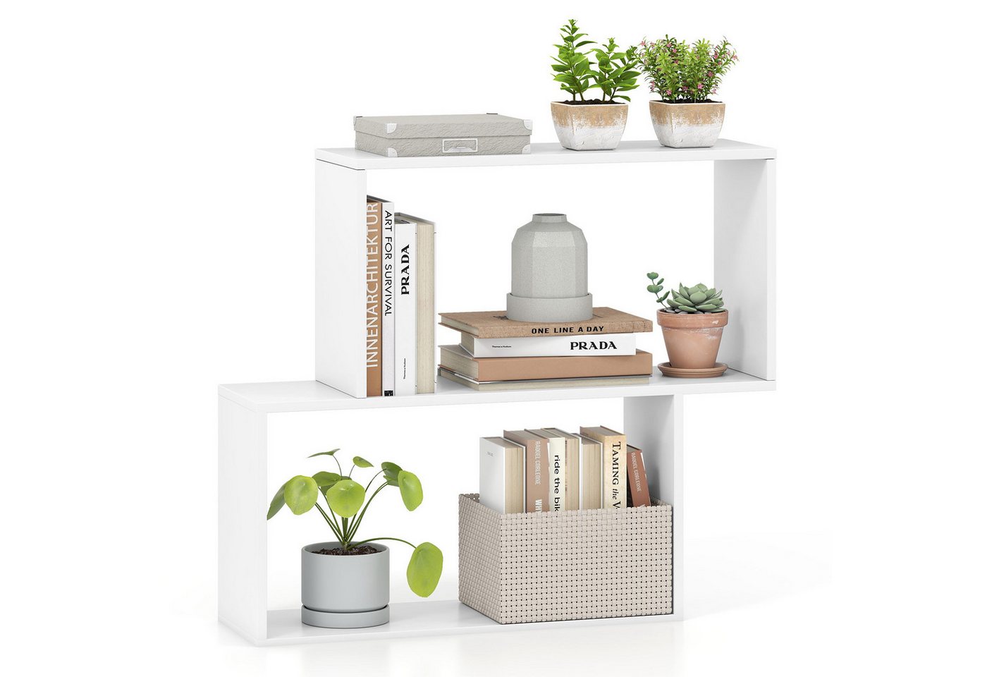 COSTWAY Bücherregal, 3-stöckig, Würfelregal Holz, geometrisch, Weiß von COSTWAY