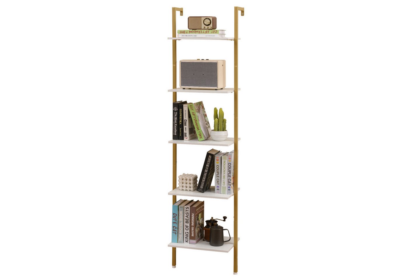 COSTWAY Bücherregal, 5-stöckiges Leiterregal, Wandmontage mit Kippschutz & Metallrahmen von COSTWAY