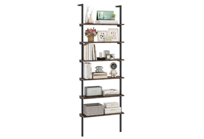 COSTWAY Bücherregal, 6-stöckiges Leiterregal mit Metallrahmen, 20x60x183 von COSTWAY