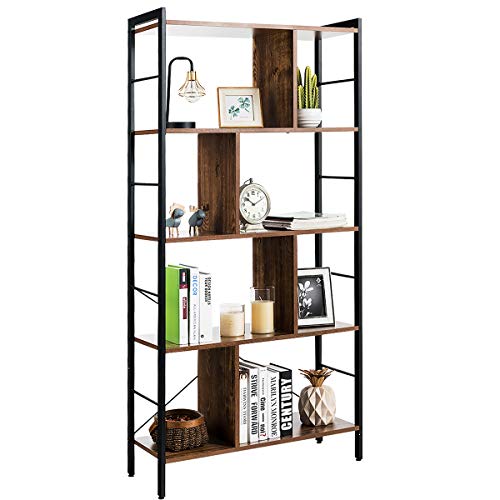 COSTWAY Bücherregal mit 5 Ebenen, Regal im industriellen Design, Büroregal offen, Standregal, Raumteiler, Aktenregal mit Metallrahmen, 74 x 30 x 154,5 cm von COSTWAY