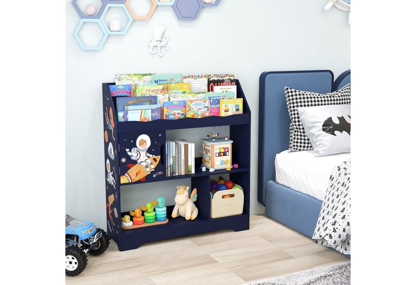 COSTWAY Bücherregal, Kinder, Spielzeugregal mit Fachern & Tür, weiß 93x30x100cm von COSTWAY