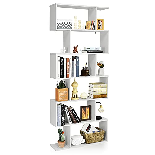 COSTWAY Bücherregal, Standregal mit 6 Ebenen, Raumteiler Regal, Büroregal freistehend, Aufbewahrungsregal für Wohnzimmer, Schlafzimmer, Büro, 192 x 80 x 23 cm (Weiß) von COSTWAY