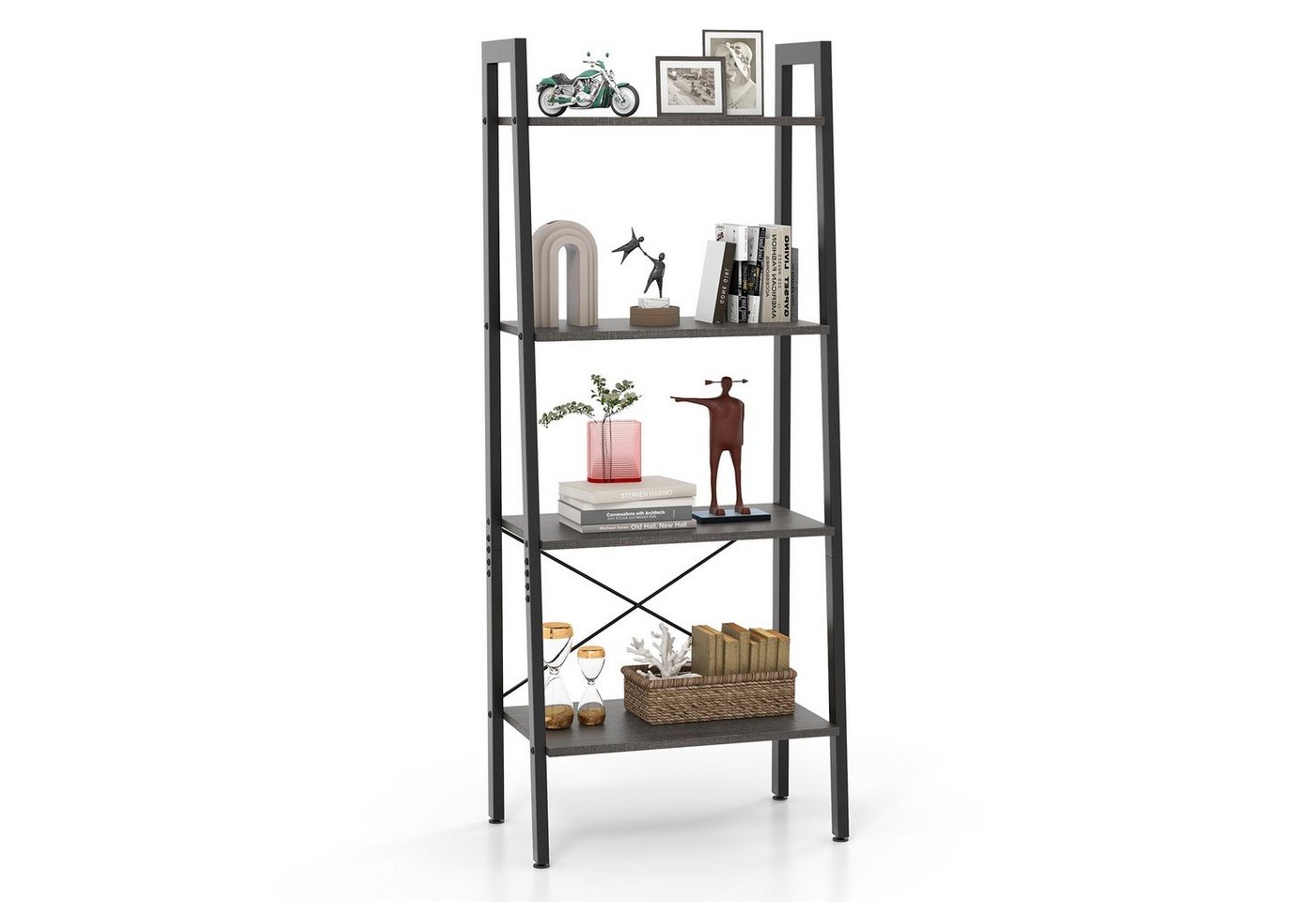 COSTWAY Bücherregal, stehend, 4 Ebenen, Metallrahmen, Kippsicherungen, 138cm von COSTWAY