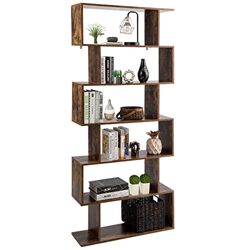 COSTWAY Bücherregal, Standregal mit 6 Ebenen, Raumteiler Regal, Büroregal freistehend, Aufbewahrungsregal für Wohnzimmer, Schlafzimmer, Büro, 192 x 80 x 23 cm (Braun) von COSTWAY