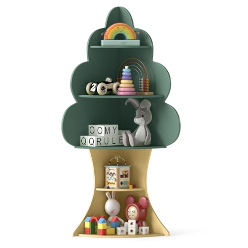 COSTWAY Bücherregal Kinder, 5 Ebenen Kinderregal, Baum-Design, Spielzeugregal aus Holz, Eckregal für Kinderzimmer, Spielzimmer, 48 x 48 x 132 cm, Grün COSTWAY Bücherregal Kinder, 5 Ebenen Kinderregal, Baum-Design, Spielzeugregal aus Holz, Eckregal für Kinderzimmer, Spielzimmer, 48 x 48 x 132 cm, Grün von COSTWAY