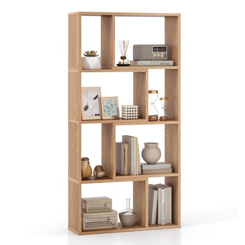 COSTWAY Bücherregal mit 4 Ebenen, Standregal mit 8 Fächern, Würfelregal, Regal, Büroregal, Aufbewahrungsregal für Wohnzimmer, Schlafzimmer, Arbeitszimmer, 60 x 20 x 120 cm (Natur) von COSTWAY