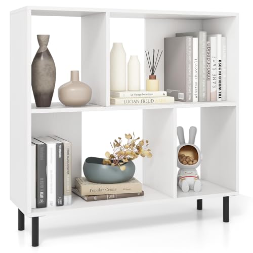 COSTWAY Bücherregal mit 4 Fächern, Standregal mit 2 Ebenen, Würfelregal, Büroregal, Aufbewahrungregal für Wohnzimmer, Schlafzimmer, Arbeitszimmer, Büro, 90 x 30 x 90 cm (Weiß) von COSTWAY