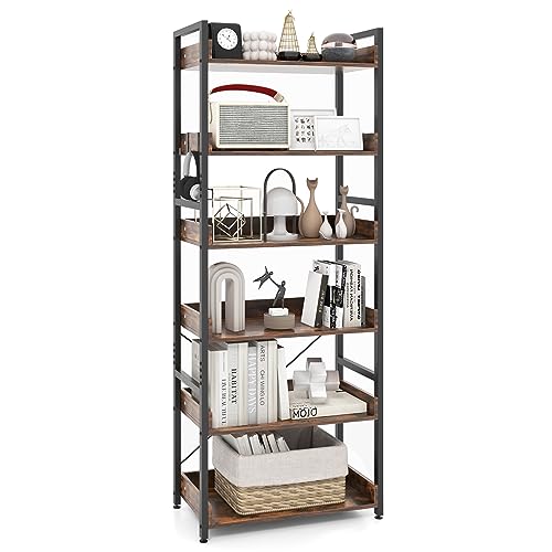 COSTWAY Bücherregal mit 6 Ebenen, Standregal Metall mit 4 Hacken, Büroregal Industrie-Design Aufbewahrungsregal freistehend für Wohnzimmer, Schlafzimmer, Arbeitszimmer, 69 x 34 x 177 cm von COSTWAY