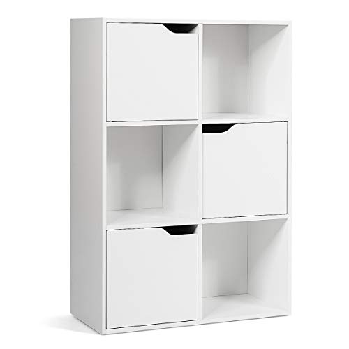 COSTWAY Bücherregal mit 3 Türen und 6 Fächern, Standregal, Büroregal freistehend, Aufbewahrungsregal für Wohnzimmer, Schlafzimmer, 60 x 29 x 90 cm, Weiß von COSTWAY